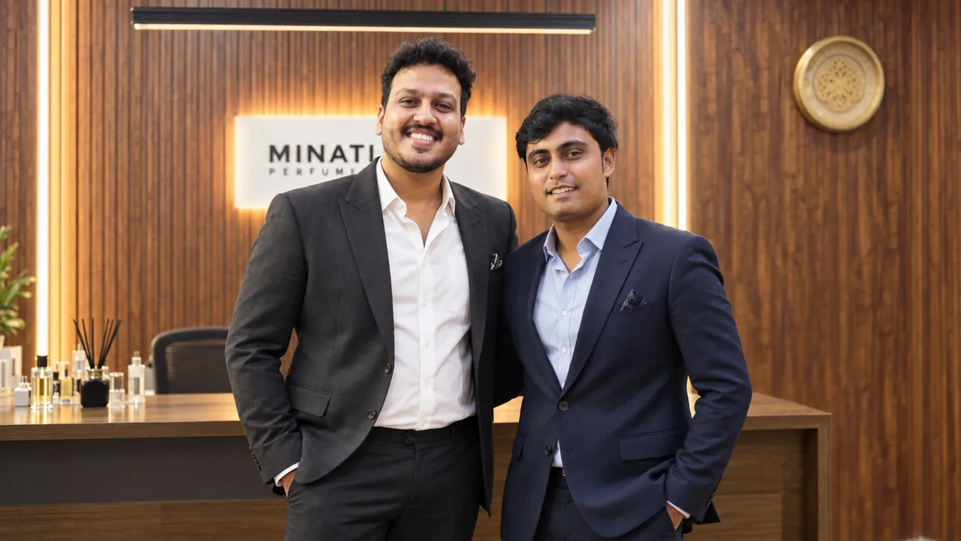 Khushant Bansal and Tanmay Dave, founders of Minati Perfumes