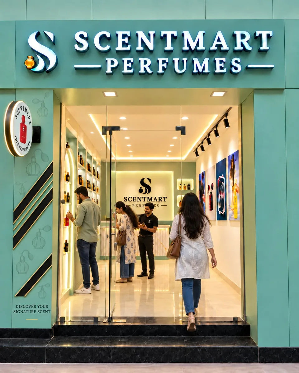 Scentmart Perfumes mint-green shop entrance supplied by the owner